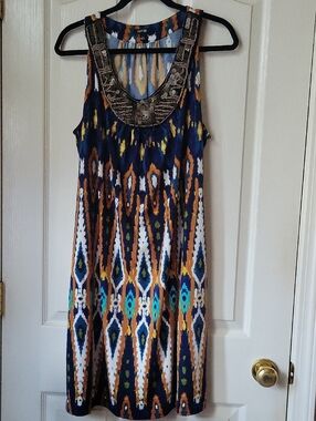 Apt. 9 Navy Multi Ikat Maxi Dress with Beaded Scoop Neck